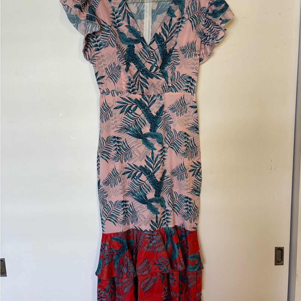 Tropical Leaf Print Midi Dress